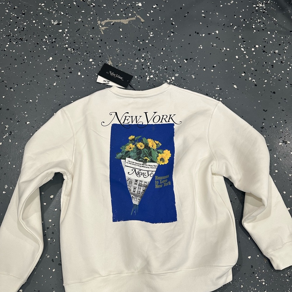 Zara White and Blue Crewneck Sweater